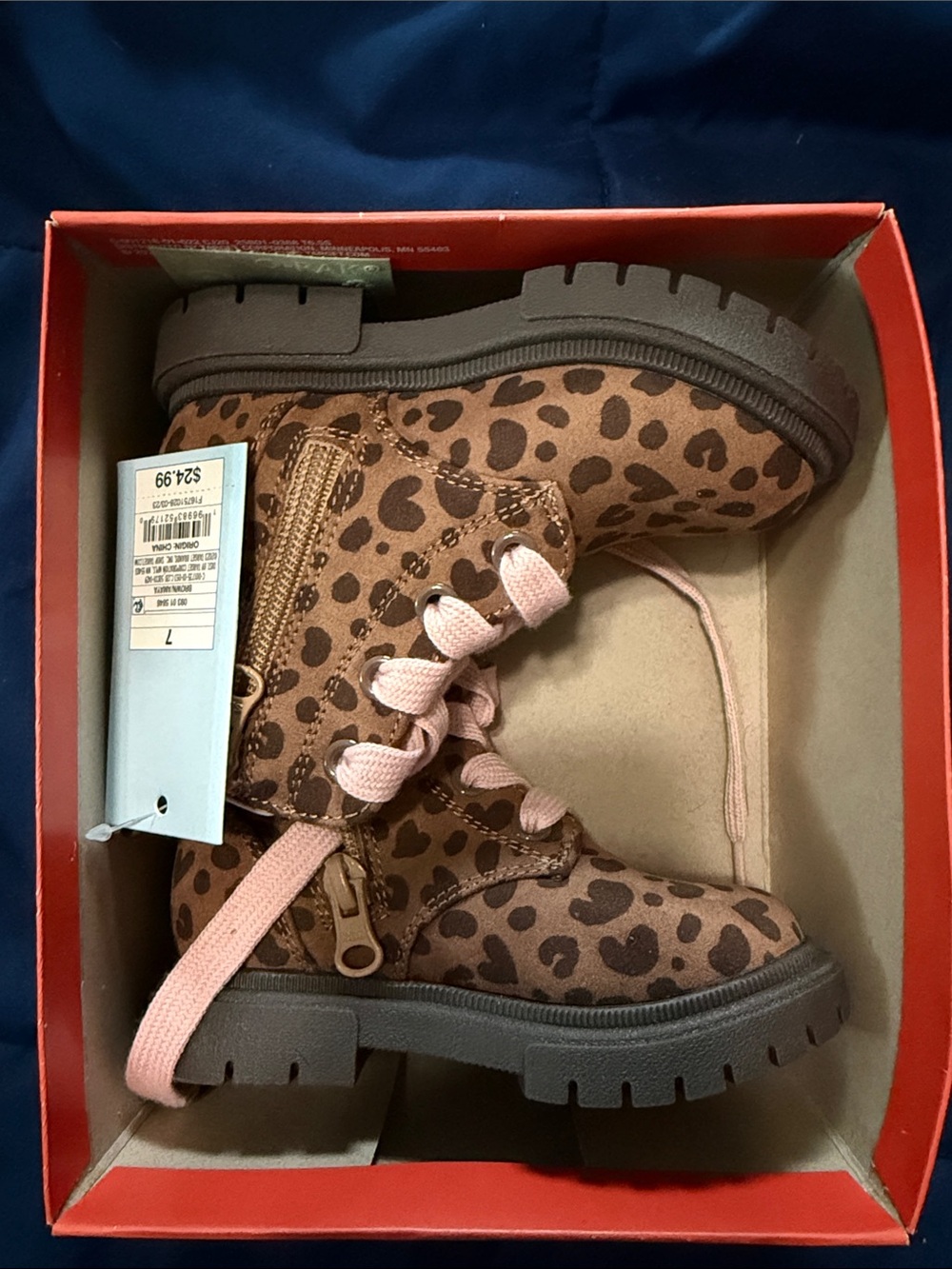 Cat & Jack Brown Leopard Print Boots with Pink Laces